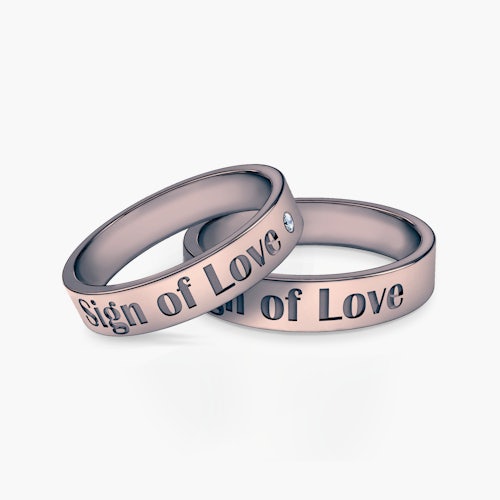 Obrączki partnerskie Sign of Love®: czarne złoto, diament, płaskie 4mm